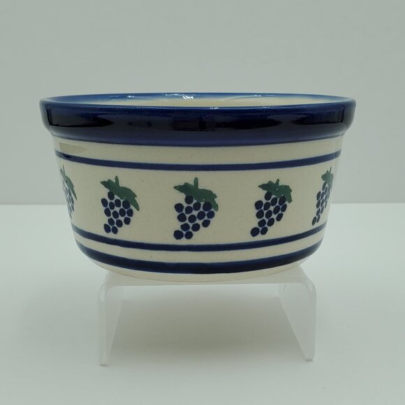 Polish Pottery Grapes Bowl Blue Bands Grape Blueberry Soup Cereal Bowl - Picture 9 of 9